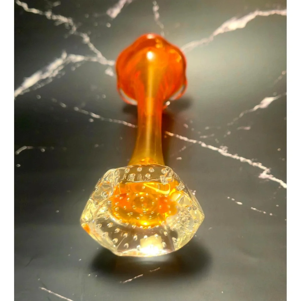 Vintage Swedish Art Glass Bud Vase Amber Orange Controlled Bubble Base 8.25
